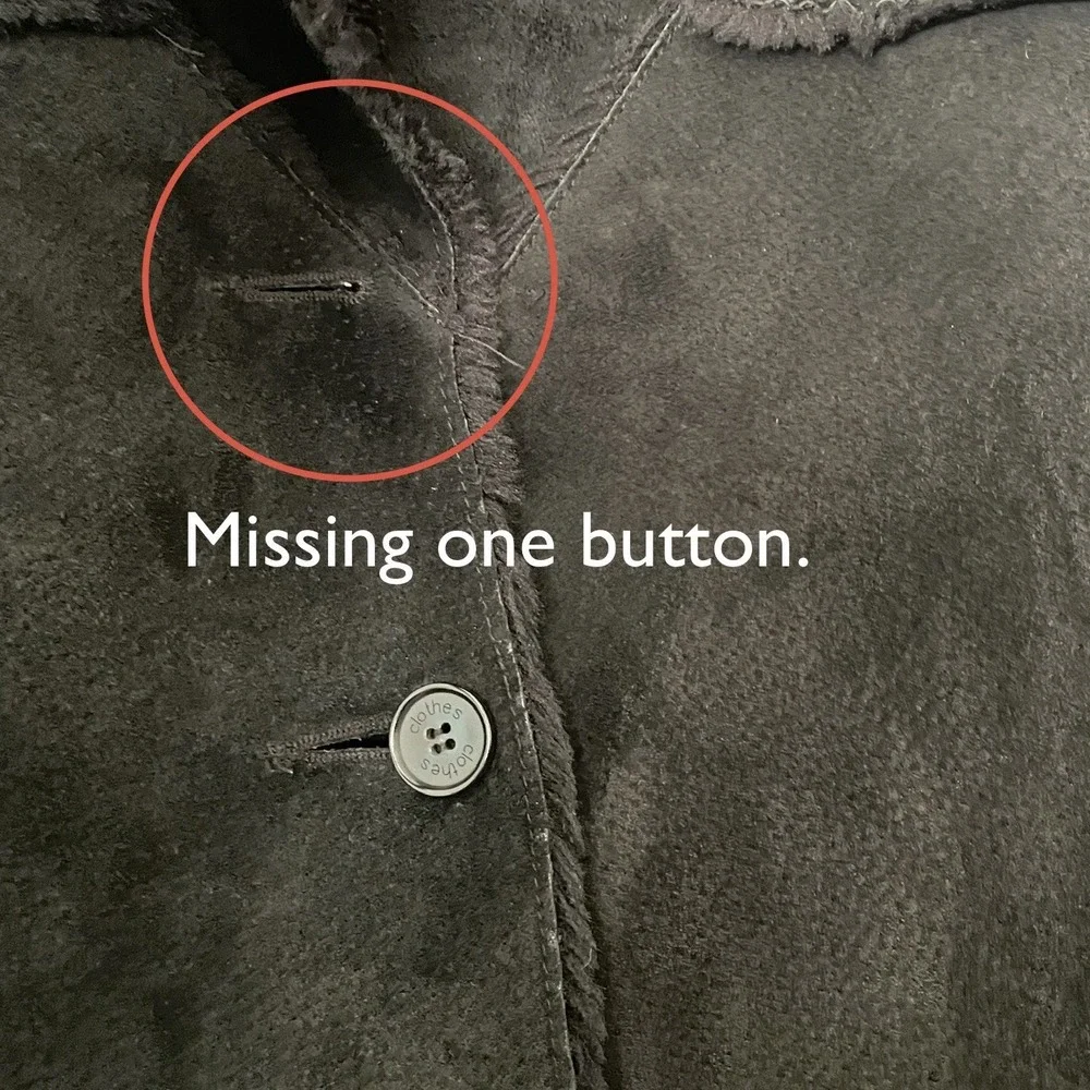 Vintage H&M Women's Genuine Leather Suede Faux Shearling‎ Coat Jacket Black - Picture 3 of 9